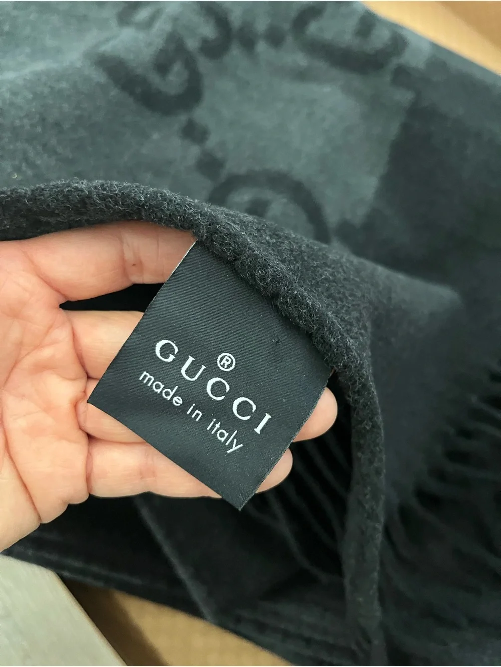 GUCCI Wool Cashmere Blend Throw Blanket with GG Monogram Authentic Fringe